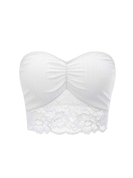 

ruched lace paneled tube x5fe#, White