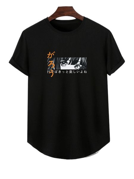 

men japanese letter & figure graphic curved hem tee u6ep#, White;black