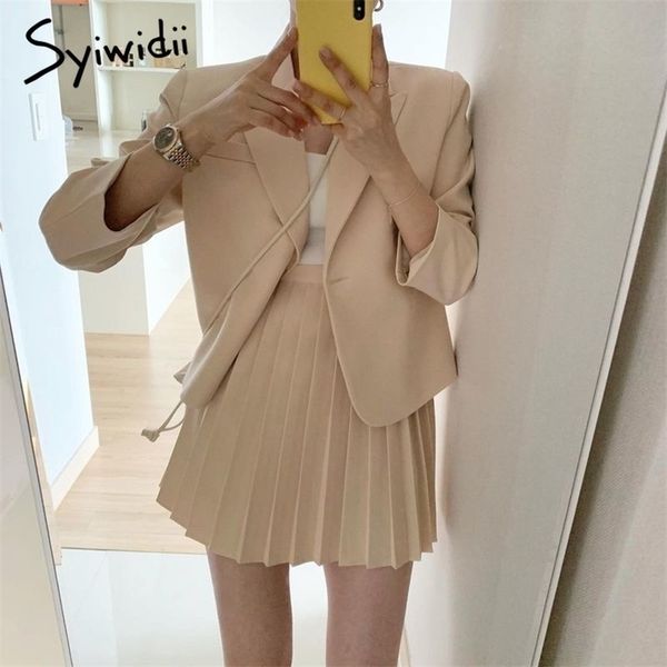 

syiwidii women skirt suits set spring 2 piece jacket work suit mini pleated skirts korean fashion office ladies blazer 211104, White