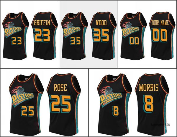 

detroit's pistons's men markieff morris derrick rose blake griffin christian wood custom black rings jersey