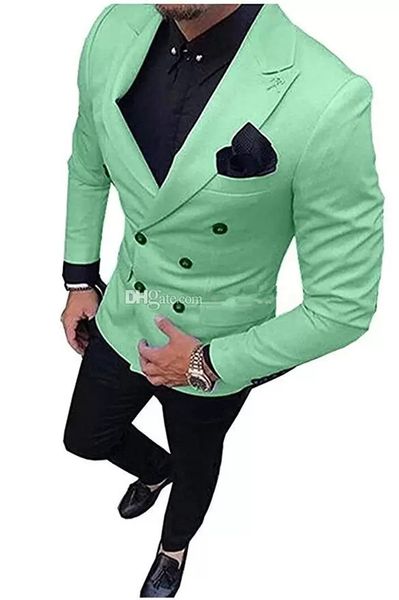 

custom made cool groomsmen double-breasted groom tuxedos mens wedding dress man jacket blazer prom dinner 2 piece suit(jacket+pants), Black;gray