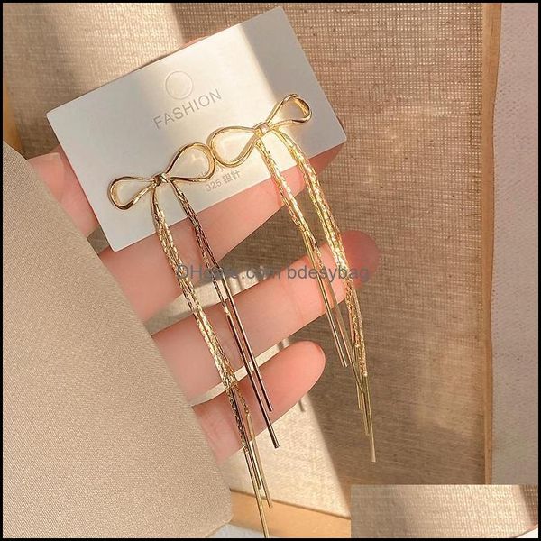 Brincos de lustres de candelabro de joias da moda 14k Real Gold Batknotknot Tassel Drop For Women Girl Metal Dhs10