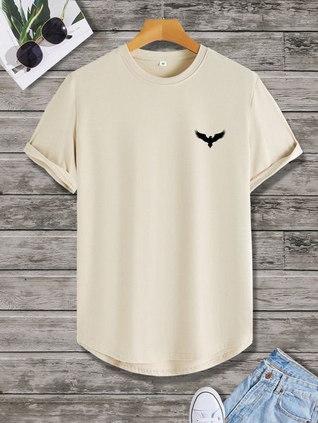 

men eagle print high low tee y1tq#, White;black