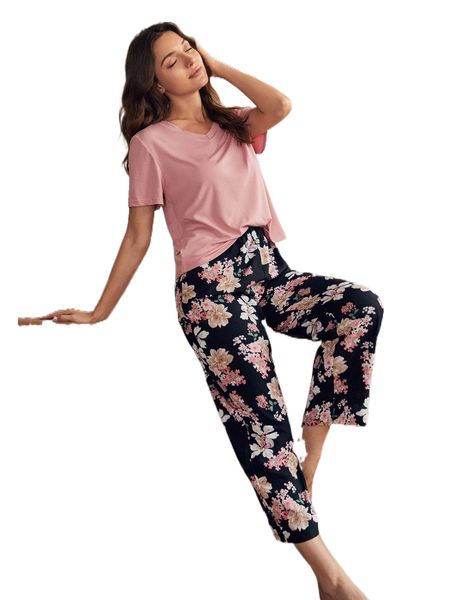 

floral print pj set q9dq#, Black;red