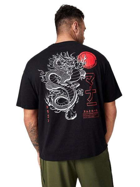 

extended sizes men chinese dragon print tee o1yz#, White;black