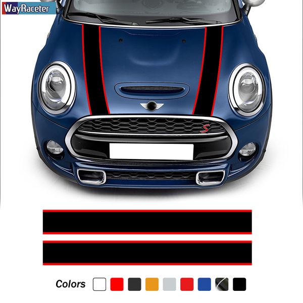

car hood decal engine cover rally line bonnet stripe sticker for mini cooper r55 r56 r57 r58 r59 r60 r50 r52 r53 f54 f55 f56 f60