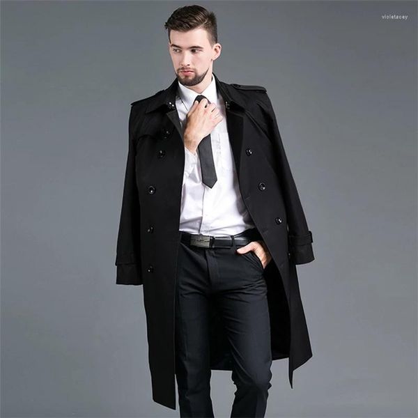 Мужские траншеи Coats Men Men Brand 2022 Tops Men's Spring осень осенний стройный двойной грудь X-Long Khaki Pale Hoverwear Британские котенок.