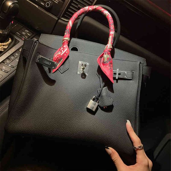 

leather herme birkins 2021 new platinum bag leather women's bag layer cowhide bag litchi pattern togo leather lock casual handbag