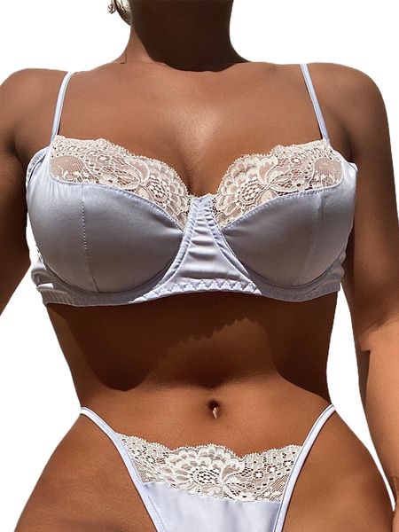 

satin contrast lace underwire bra l6wx#, Black;red