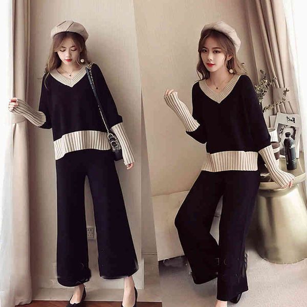 

women's two piece pants set women's autumn clothes net red temperament knitted wide leg pants goddess fashion two-piece suit atyp, White