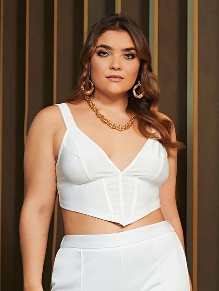 

plus solid hanky hem crop cami y5th#, Black