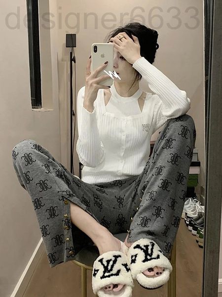 

women's sweaters designer 8448# wide leg pants set goddess early spring grey small man split fashion two-piece set k17f, White;black
