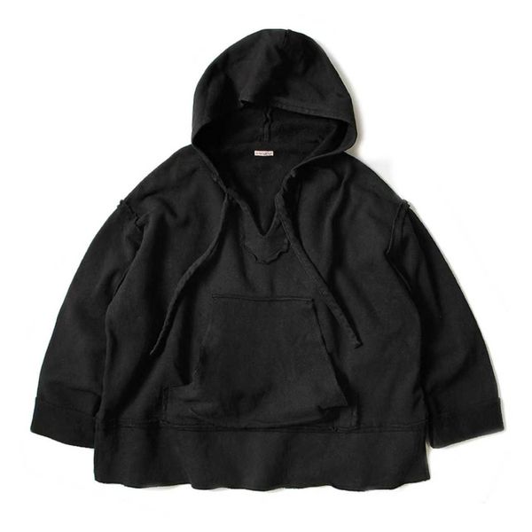 

men's hoodies 21aw kapital hirata and hongri warm plush cotton cut hooded pullover long sleeved sweater, Black