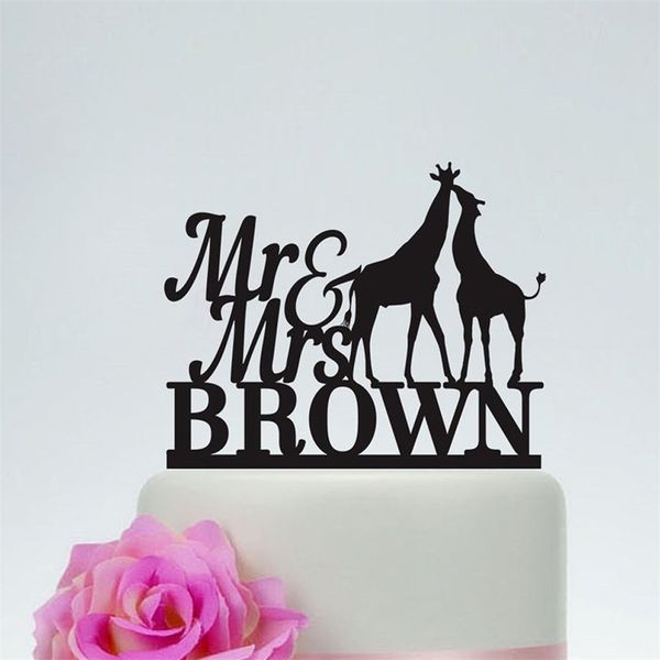 Personalizzato Giraffe Silhouette Matrimonio Personalizzato MrMrs Cognome Topper Con AnimalDivertente e unico Cake Decor D220618