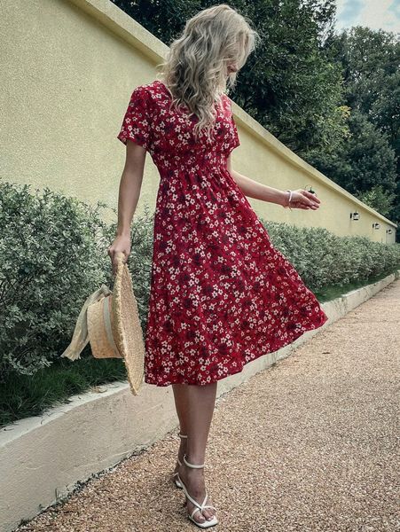

floral print shirred dress h78c#, Black;gray