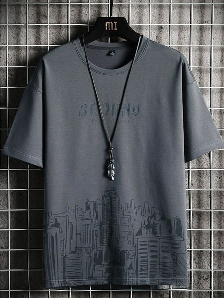 

men letter & building print tee y3hq#, White;black