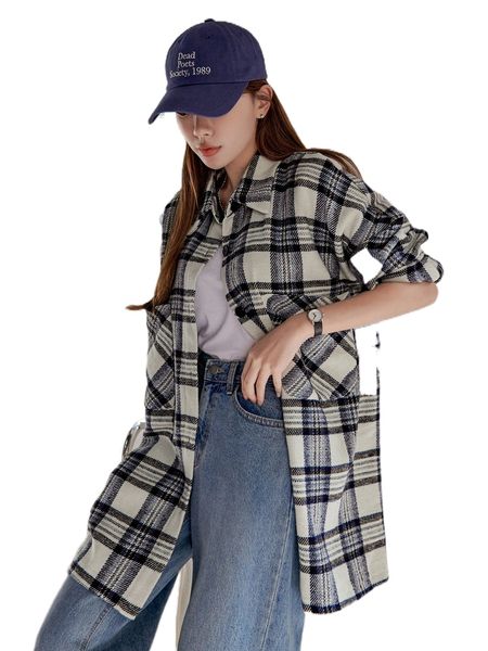 

dazy plaid patched pocket drop shoulder tweed overcoat l247#, Black