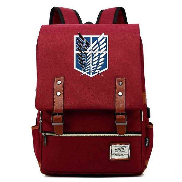 

anime backpack attack on titan lapshoulder bags daily bagpack anti-theft canvas flap vintage travel backpacks large capacity aa220316