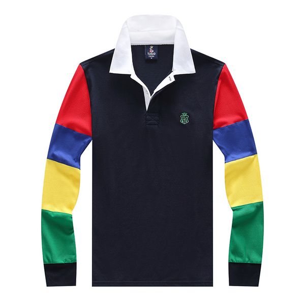 Polo da uomo in puro cotone con ricamo di marca, manica lunga da uomo, pannello di lusso sottile e leggero, colore a contrasto, moda casual, città S-6XL