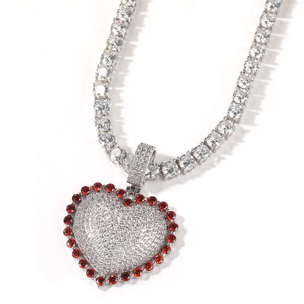 

new arrived love heart copper inlaid zircon pendant for men and women personality couples necklace, Silver