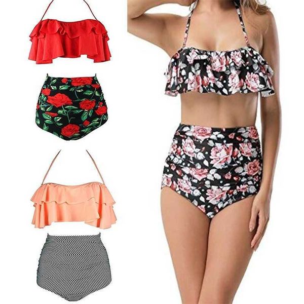 

2021 new style swimsuit ruffle edge swimsuit high waist flat pants split swimsuit