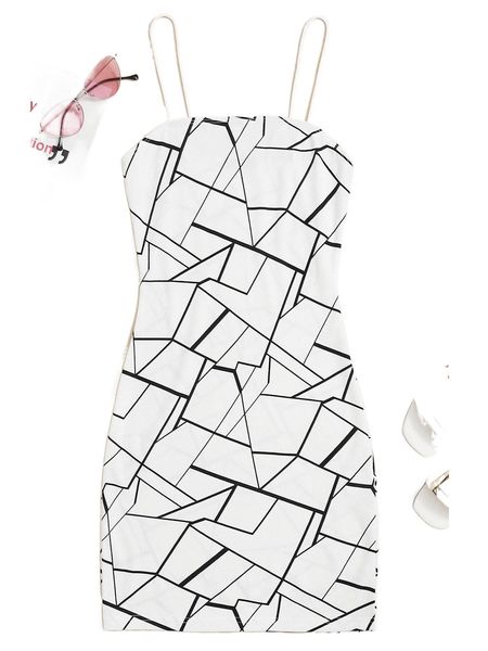 

geo print bodycon dress g8cv#, Black;gray