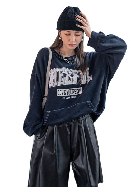 

dazy slogan graphic drop shoulder pullover q6pd#, Black
