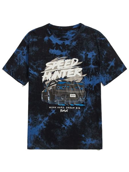 

romwe limited guys slogan car graphic tie dye tee v8kl#, White;black