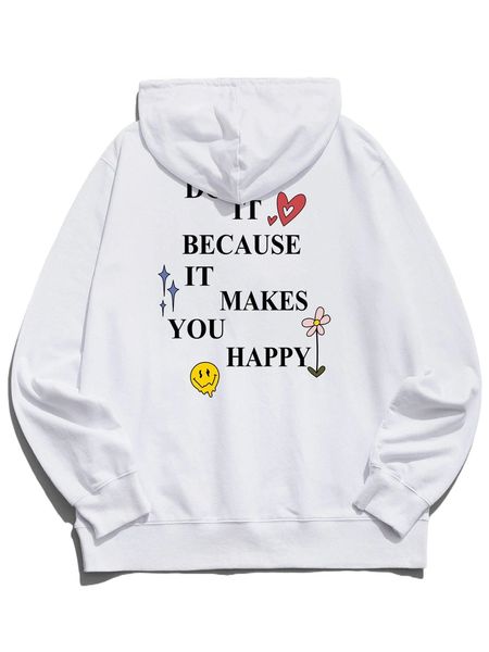 

men cartoon & slogan graphic hoodie n97s#, Black