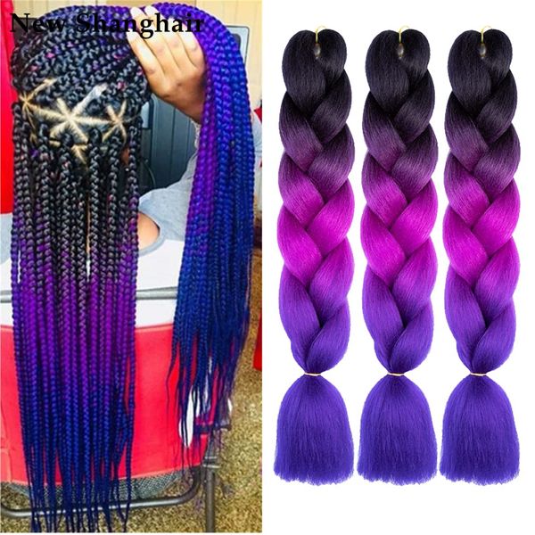 

new shanghair 24 inch braiding hair extensions synthetic jumbo braid for crochet box braids twist braid hair 100g/pcs, Black