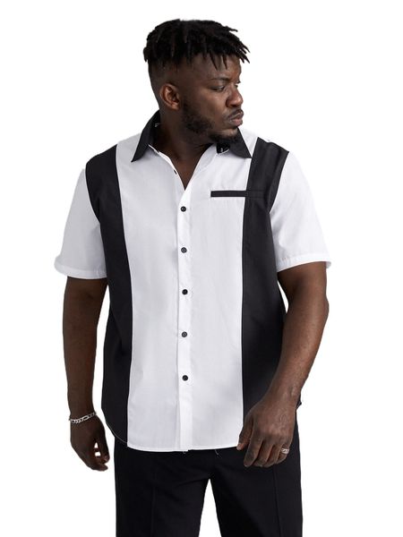 

extended sizes men color block shirt f7ff#, White;black