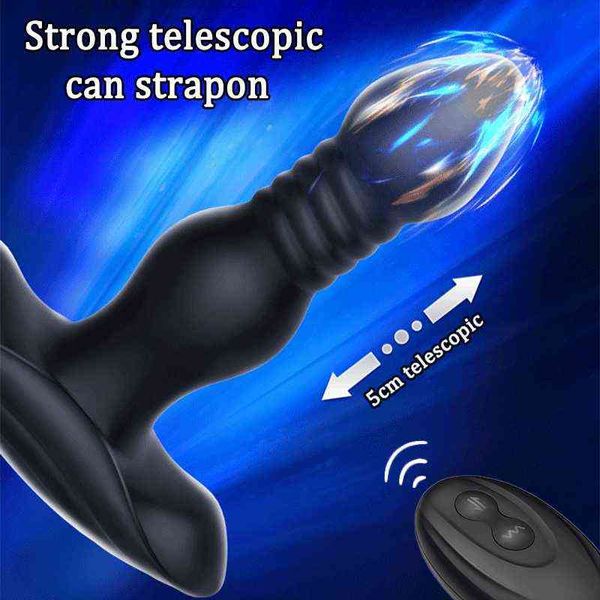 Nxy Anal Toys 5 cm Teleskop-Fernbedienungsvibrator Prostatamassage für Mann kann Strapon-Dildo Masturbation Arschplug Gay Buttplug 220420