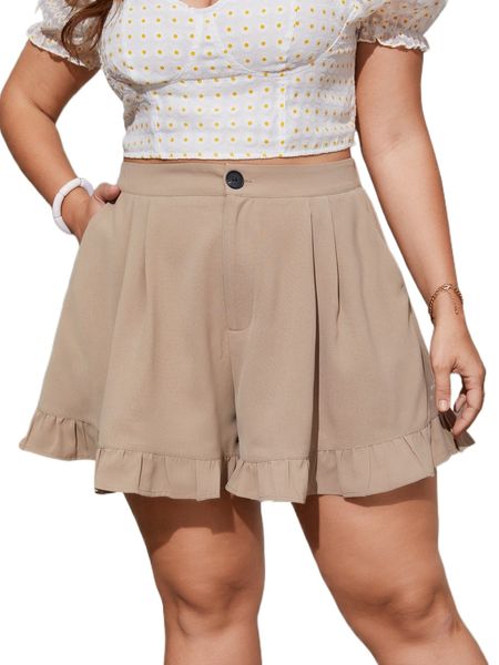 

plus fold pleated ruffle hem shorts o8tp#, Black