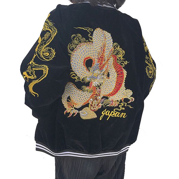 Japan Wind Design de alta qualidade Streetwear Baseball Uniform Dragon Dragon Bordoused Corduroy Zipper Jacket Women Clothing Outerwear 201023