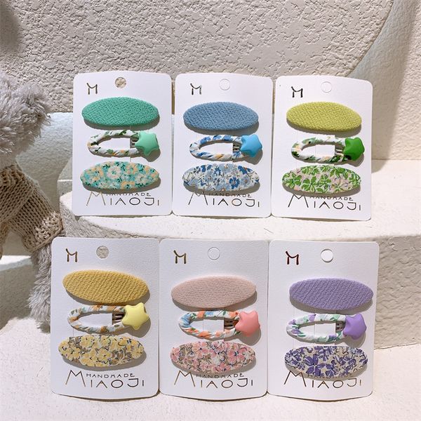 

2022 new korean sweet girl baby cute fabric floral hairpin fashion children's five-pointed star bb clip kids hair accessories, Slivery;white