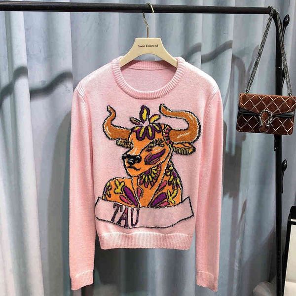 

women's knits & tees special price sweater women's soft and comfortable winter fashionable aging taurus jacquard high-quality bott, White