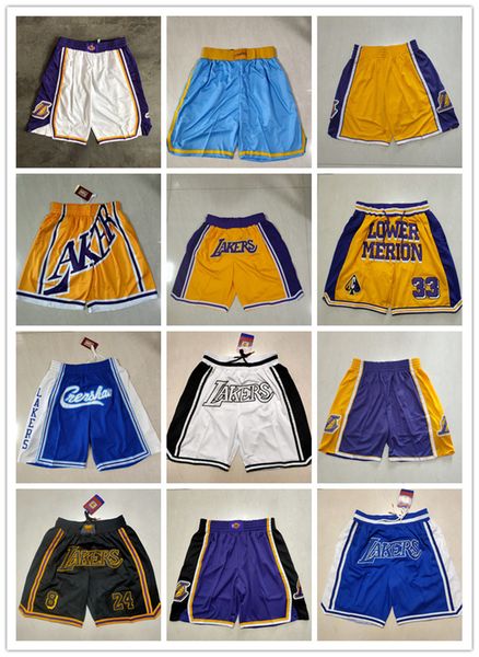 

los angeles''lakers''men throwback basketball shorts pocket purple yellow, Black