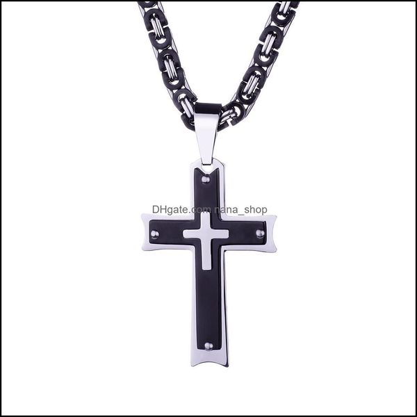 

pendant necklaces pendants jewelry mens cross stainless steel christian jesus crucifix charm bike chain necklace for women punk gift drop, Silver