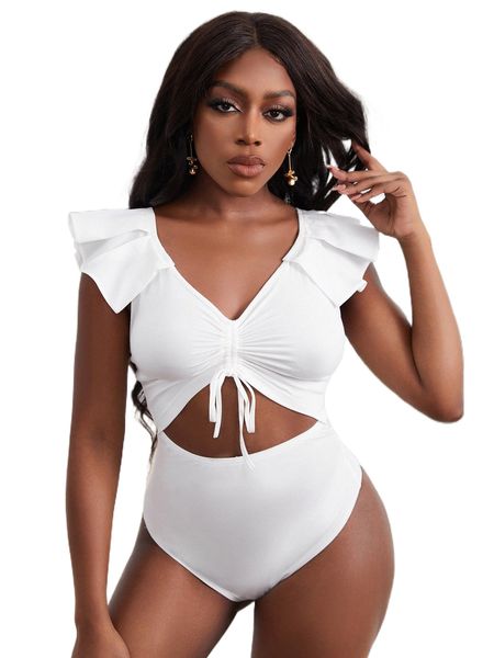 

sxy drawstring detail cut out front armhole bodysuit w3yk#, White