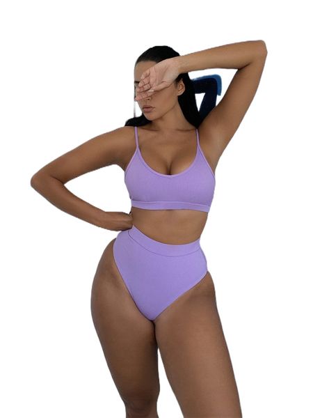 

solid rib high waisted bikini swimsuit t4tu#, White;black