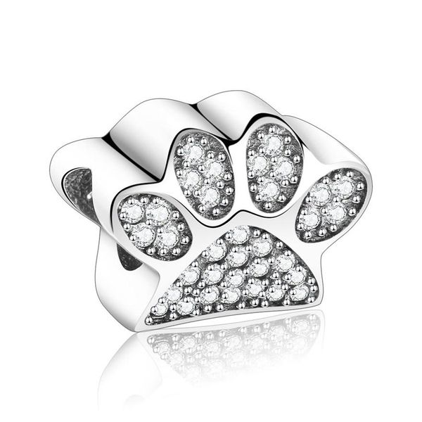 

925 sterling silver toy dog print bear paw zircon stone beads fit original pandora charm bracelet for making berloque diy272r, Black