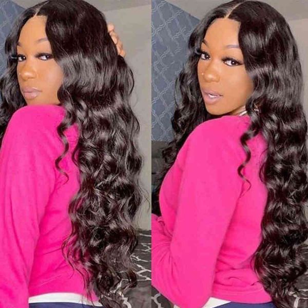 

13x6x1 lace frontal wig natural hair loose deep wave 30 inch front 13x4 transparent s 220608, Black