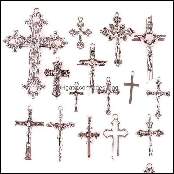 Charms Componenti di risultati di gioielli 15 pezzi croce cristiana antico argento placcato ciondoli che fanno fai da te fatti a mano tibetano 23297 consegna goccia 2021
