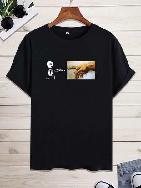 

men gesture & skeleton print tee b4v8#, White;black