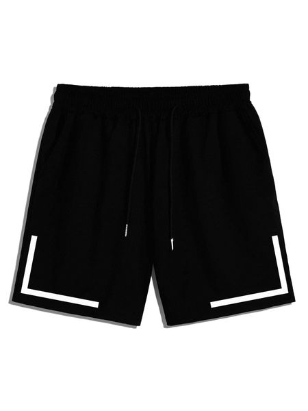 

romwe guys geo print drawstring shorts q1ou#, White;black