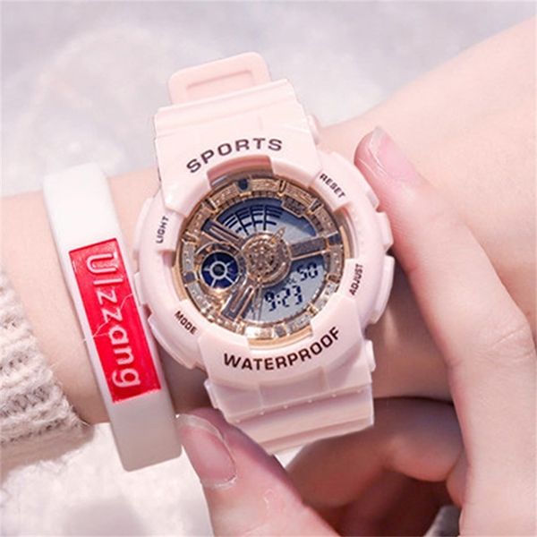 Homens de moda Mulheres relógios digitais ins populares Pink Gold Sport Watch for feminino LED 5ATM Imper impermeável Lover WristWatch Student Gift 201116