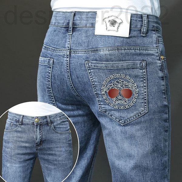 

men's jeans designer spring blue jeans korean leggings slim fit medusa embroidered long pants uoy0
