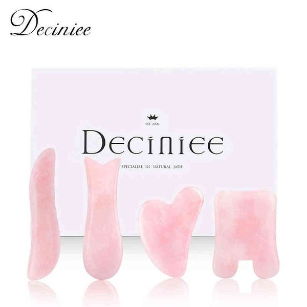 

4 in 1 jade gua sha scraping massage tool set natural pink rose quartz board sha facial stone for body neck face back 220512