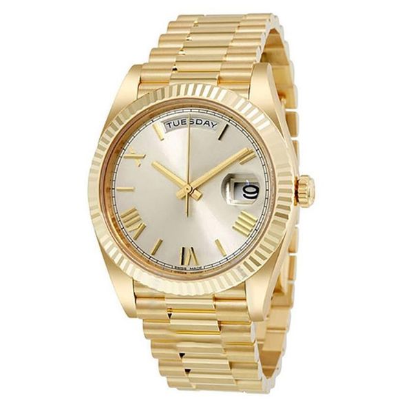 

day date new watch men daydate golden white watch 316 stainless steel crown automatic roman number master president watches orolog298a, Slivery;brown