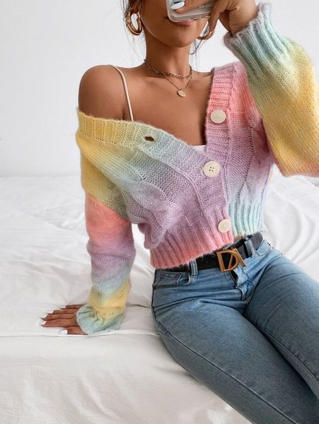 

ombre cable knit drop shoulder cardigan a0rg#, White;black